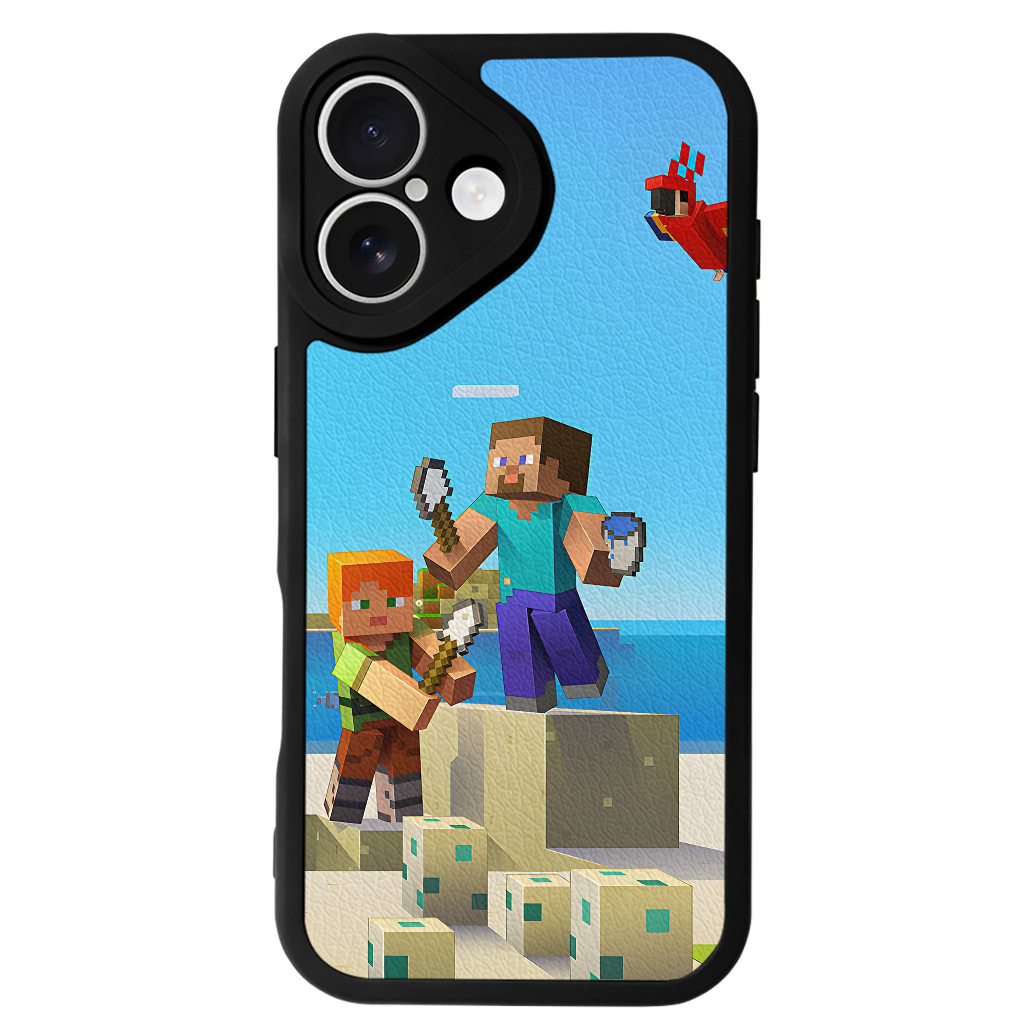 （画像用） マインクラフト ブロックの世界 Minecraft MC Block world 【iPhone 16シリーズ対応】シリコンスマホケース（レザー調） 材質：シリコン